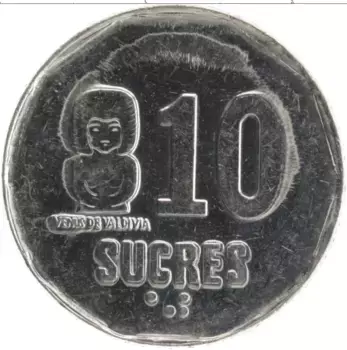 Монета 10 сукре Эквадора 1991 года Сталь