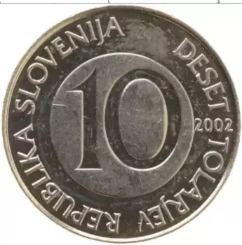 Монета 10 толаров Словении 2002 года Медно-никель
