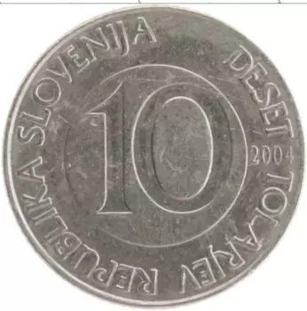 Монета 10 толаров Словении 2004 года Медно-никель Обращение