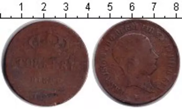 Монета 10 торнеси Италии 1826 года Медь NAPLES & SICILY