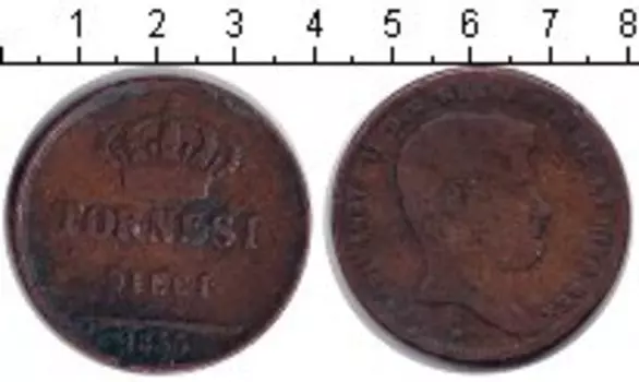 Монета 10 торнеси Италии 1835 года Медь NAPLES & SICILY