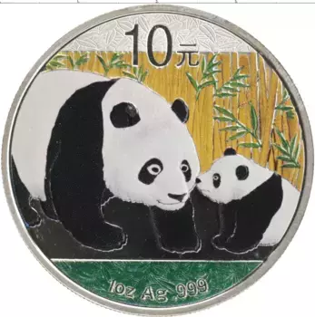 Монета 10 юаней Китая 2011 года Серебро Панды