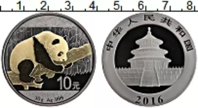 Монета 10 юаней Китая 2016 года Серебро Панда