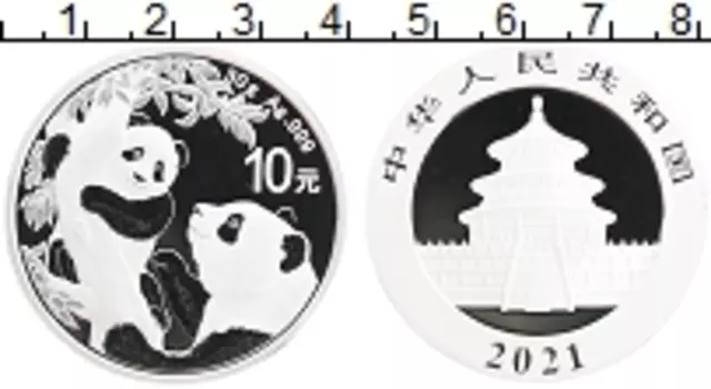 Монета 10 юаней Китая 2021 года Серебро Панды