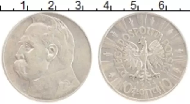 Монета 10 злотых Польши 1935 года Серебро Пилсудский