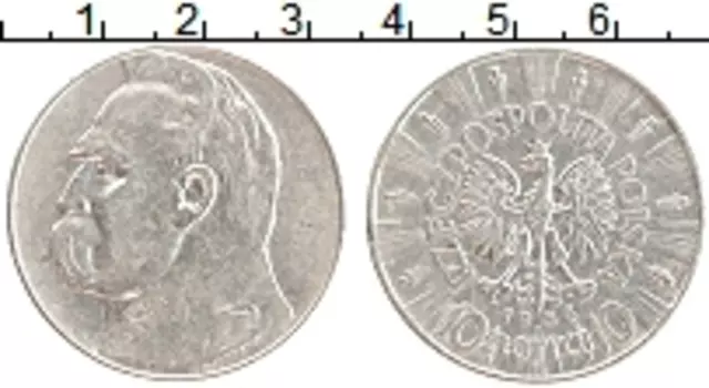 Монета 10 злотых Польши 1936 года Серебро Юзеф Пилсудский