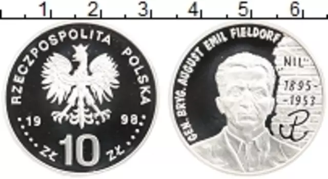 Монета 10 злотых Польши 1998 года Серебро Август Эмиль Фильдорф