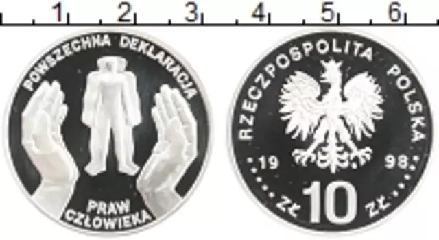 Монета 10 злотых Польши 1998 года Серебро Декларация прав человека