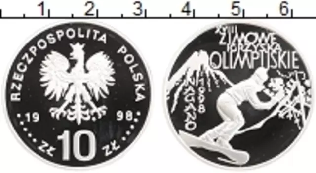 Монета 10 злотых Польши 1998 года Серебро XVIII зимние Олимпийские Игры, Нагано 1998
