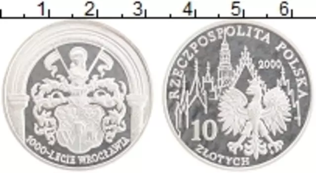Монета 10 злотых Польши 2000 года Серебро 1000 лет Вроцлаву