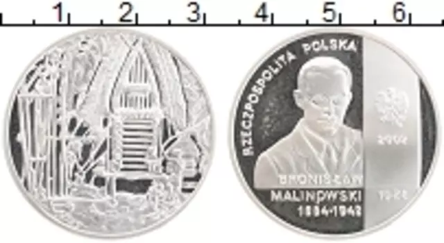 Монета 10 злотых Польши 2002 года Серебро Бранислав Малиновский