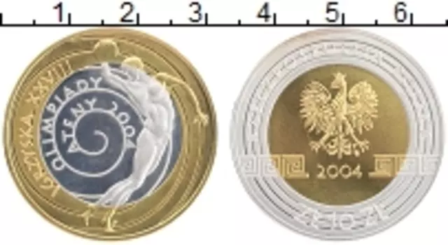 Монета 10 злотых Польши 2004 года Биметалл Олимпийские игры в АфИНАХ