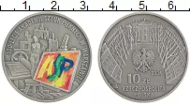 Монета 10 злотых Польши 2004 года Серебро 100 лет Академии изящных искусств Польши