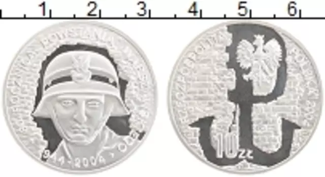 Монета 10 злотых Польши 2004 года Серебро 60 лет Варшавского вотвосстания