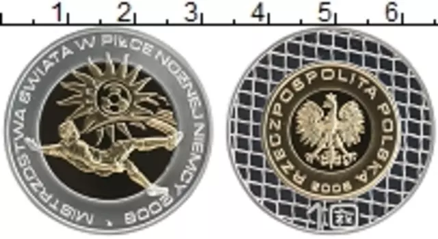 Монета 10 злотых Польши 2006 года Биметалл Чемпионат мира по футболу в Германии 2006