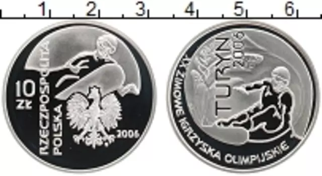 Монета 10 злотых Польши 2006 года Серебро Олимпийские игры в Турине 2006