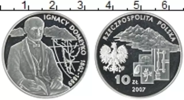Монета 10 злотых Польши 2007 года Серебро Польские путешественники - Игнацы Домейко 1802-1889 гг