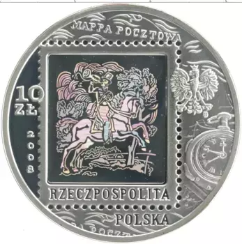 Монета 10 злотых Польши 2008 года Серебро 450 лет Польской почте