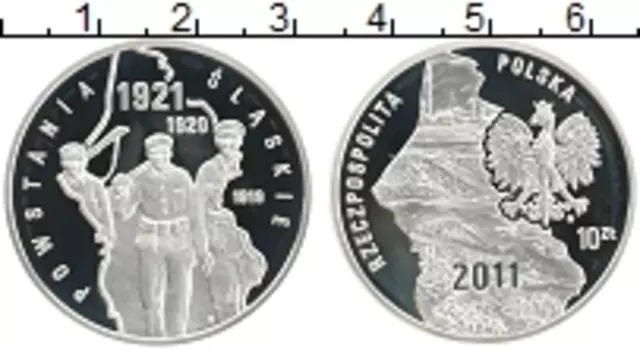 Монета 10 злотых Польши 2011 года Серебро 100 лет Силезскому восстанию