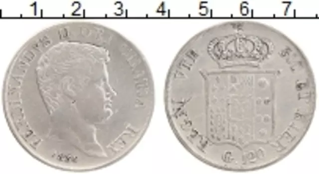 Монета 120 гран Сицилии 1834 года Серебро Фердинанд II