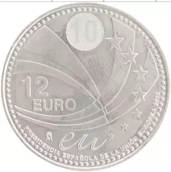 Монета 12 евро Испании 2010 года Серебро Хуан Карлос и София