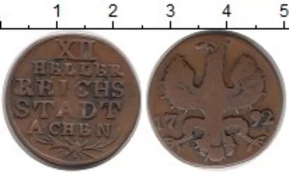 Монета 12 хеллеров Ахена 1792 года Медь