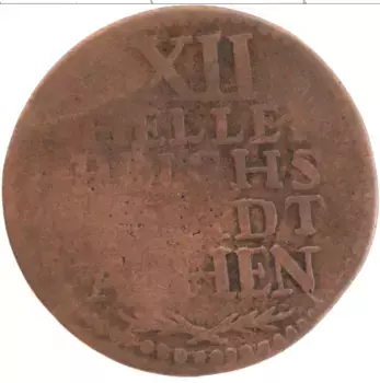 Монета 12 хеллеров Ахена 1797 года Медь GS