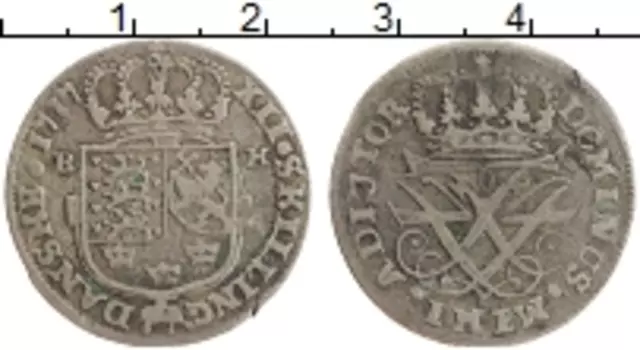 Монета 12 скиллингов Дании 1717 года Серебро Герб