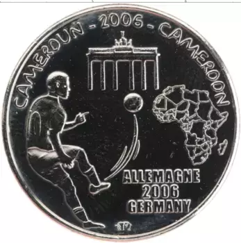 Монета 1500 франков Камеруна 2006 года Медно-никель Чемпионат мира по футболу