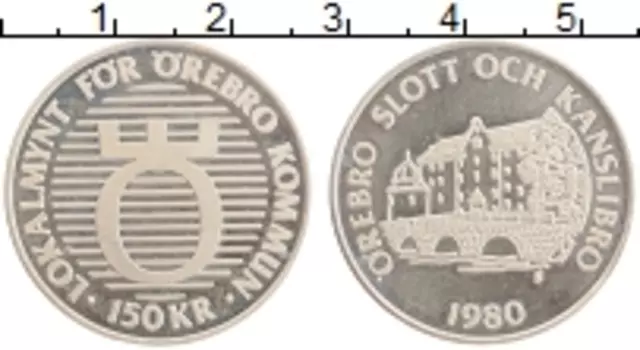 Монета 150 крон Швеции 1980 года Серебро Городские деньги