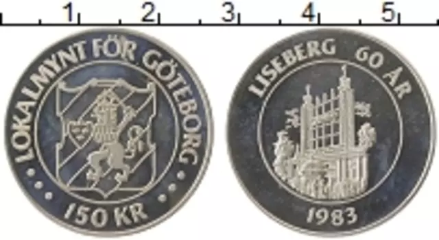 Монета 150 крон Швеции 1983 года Серебро Городские деньги