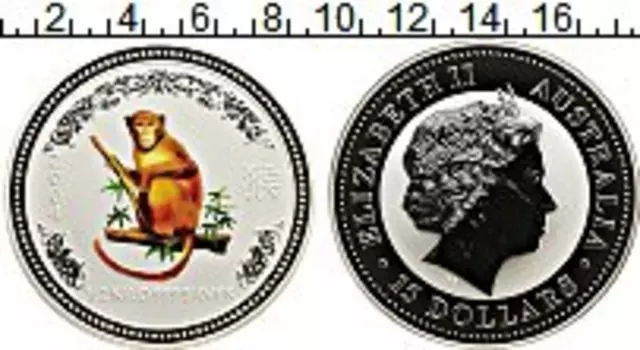 Монета 15 долларов Австралии 2004 года Серебро Цветная