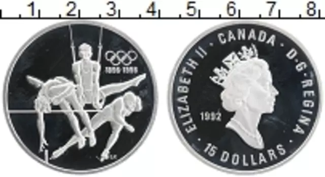 Монета 15 долларов Канады 1992 года Серебро 100-летие Олимпийских игр