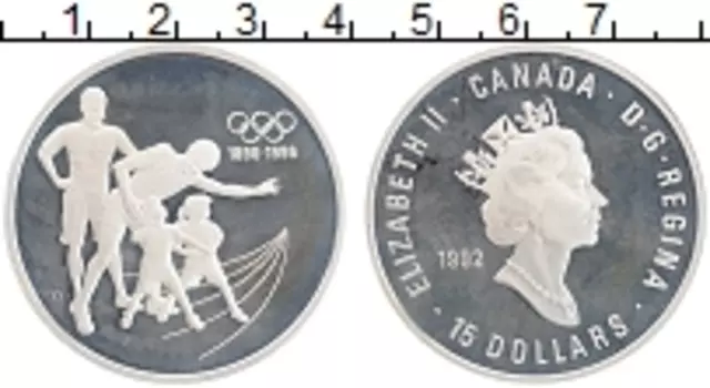 Монета 15 долларов Канады 1992 года Серебро 100-летие Олимпийских игр