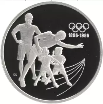 Монета 15 долларов Канады 1992 года Серебро 100-летие Олимпийских Игр