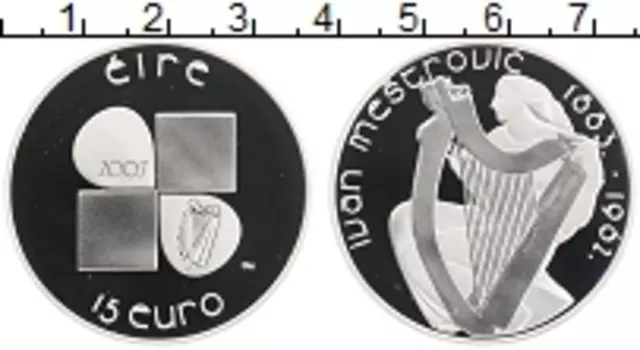 Монета 15 евро Ирландии 2007 года Серебро 45 лет со дня смерти Ивана Мештровича