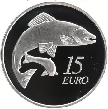 Монета 15 евро Ирландии 2011 года Серебро Лосось