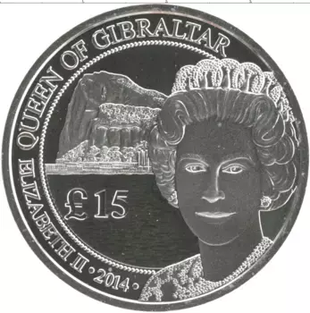 Монета 15 фунтов Гибралтара 2014 года Серебро Королевское серебро Гибралтара