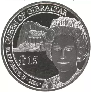 Монета 15 фунтов Гибралтара 2014 года Серебро Королевское серебро Гибралтара