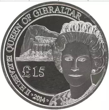 Монета 15 фунтов Гибралтара 2014 года Серебро Королевское серебро Гибралтара