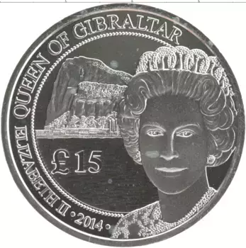 Монета 15 фунтов Гибралтара 2014 года Серебро Королевское серебро Гибралтара