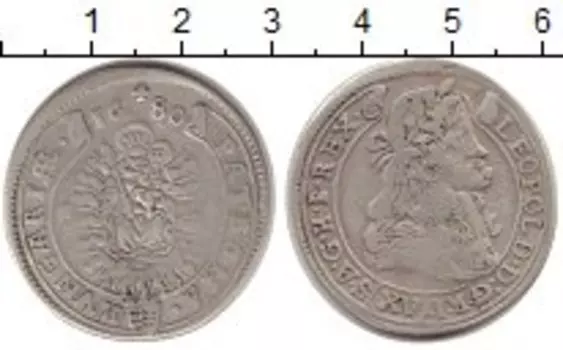 Монета 15 крейцеров Венгрии 1680 года Серебро Леопольд губатый