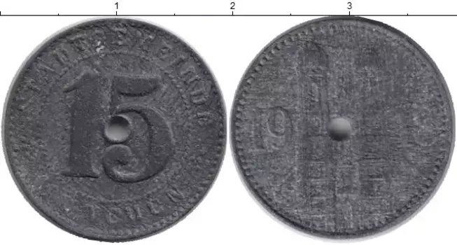 Монета 15 пфеннигов Германия : Нотгельды 1918 года Цинк Мюнхен