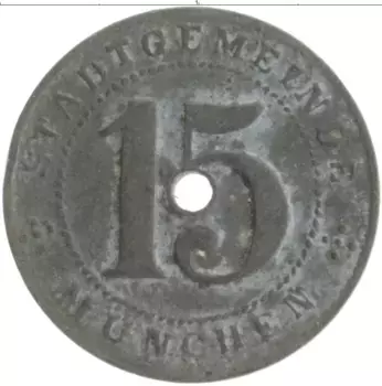 Монета 15 пфеннигов Германия : Нотгельды 1918 года Цинк Мюнхен