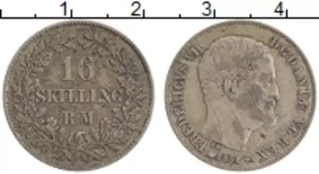 Монета 16 скиллингов Дании 1856 года Серебро Фредерик VII