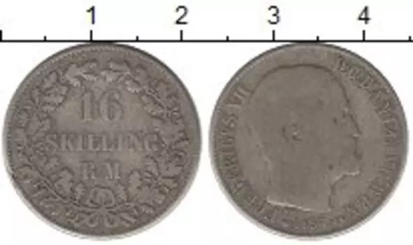 Монета 16 скиллингов Дании 1857 года Серебро Фредерик VII