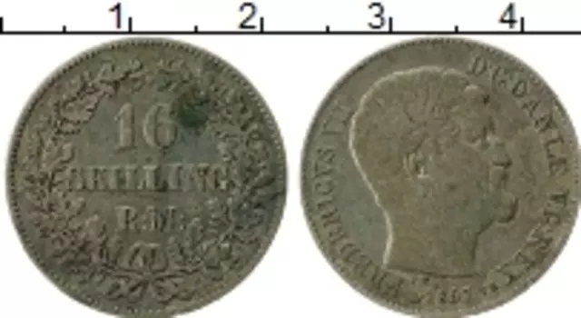 Монета 16 скиллингов Дании 1857 года Серебро Фредерик VII
