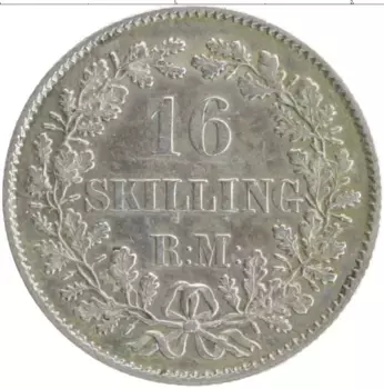 Монета 16 скиллингов Дании 1857 года Серебро Фредерик VII