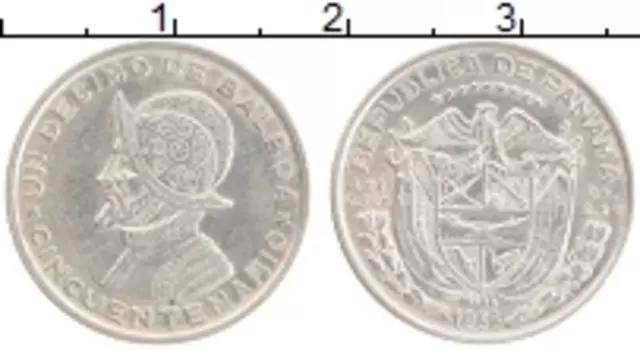 Монета 1/10 бальбоа Панамы 1953 года Серебро Васко Нуньес де Бальбоа
