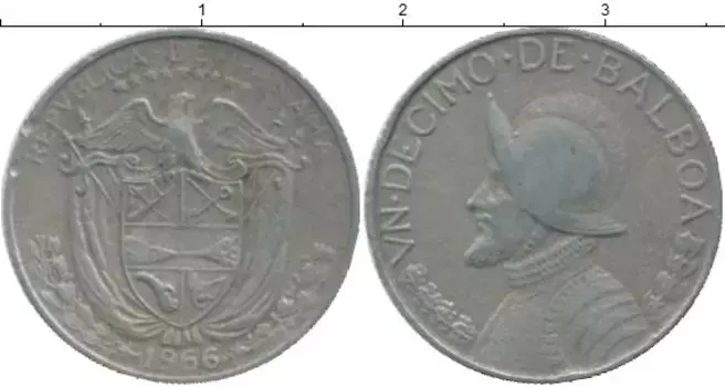 Монета 1/10 бальбоа Панамы 1966 года Медно-никель Васко Нуньес де Бальбоа
